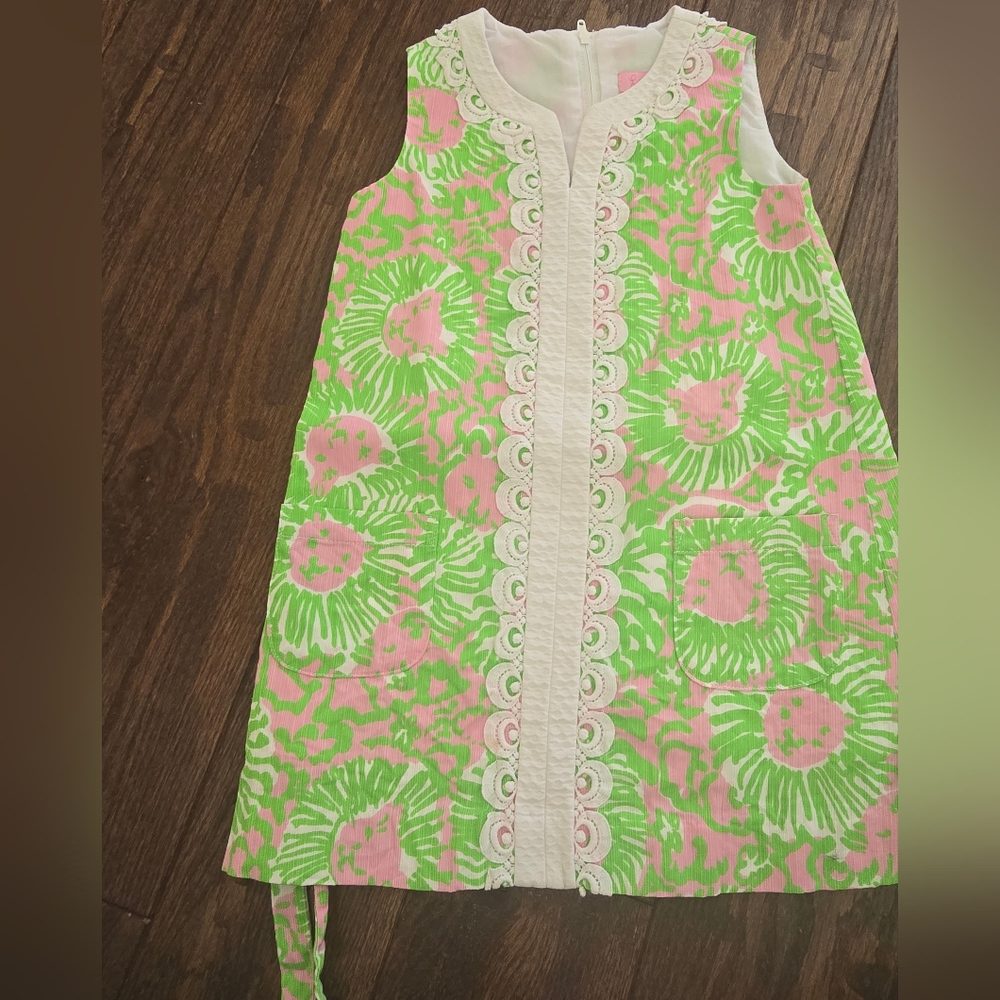 Lilly Pulitzer Girls 4t lion Floral Green and Pink Kids Dress